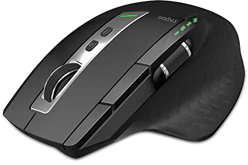 Rapoo Bluetooth Wireless Mouse, 4 Adjustable DPI Rechargeable , Multi-Device (3 Bluetooth+USB) Programmable Ergonomic Mouse with Side Roller, Laser Mouse for Laptop Desktop PC