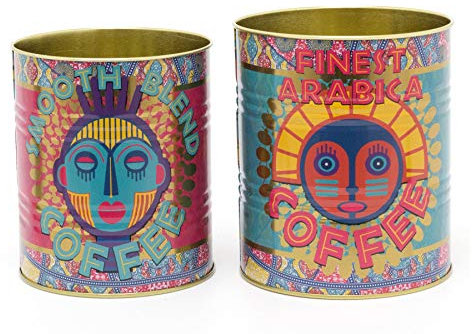 ZASTION Carousel Home Gifts Set Of 2 Batik Retro Metal Storage Tins | Replica Java Coffee Tin Cans | Vintage Metal Display Can