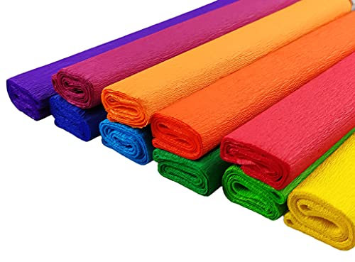 Netuno 10 rouleaux de papier crépon couleurs assorties 200 x 50 cm papier crêpe multicolore papier de soie 10 couleurs différentes papier crépon pour bricolage décoration DIY loisirs créatifs