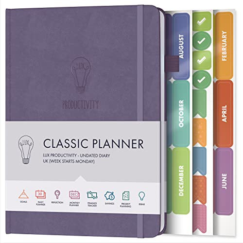 Tagesplaner & Terminkalender – Dankbarkeitstagebuch, Wellness-Tagebuch 2023 undatierte Wochenplaner und Organizer Schreibtisch-Tagebücher für Frauen Männer LUX Productivity Classic (LAVENDAR PURPLE)