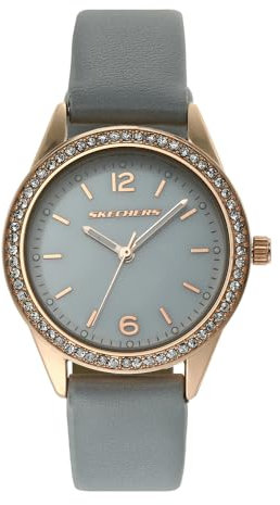 Skechers Montre pour femmes Gift Sets, mouvement à trois aiguilles, boîtier en alliage d'or rose de 34 mm avec bracelet en polyuréthane, SR9056