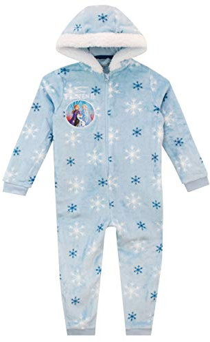 Disney Frozen 2 Tutina per ragazze pigiama in pile tutto in uno bambini pigiama Elsa Anna con cerniera Loungewear, Blu, 3-4 Years