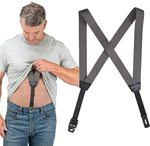 HIKERS Versteckte Hosenträger für enttuckte Männer, unsichtbare Gürtelalternative, GRAU, 2X