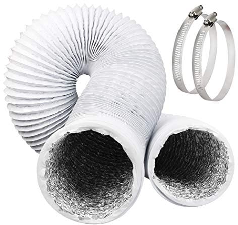 Omont Tumble Dryer Hose 100mm Ducting with 2 Clamps, 4 Inch Flexible Vent Kit Extractor Fan Ducting Aluminium Tube for Kitchen (White, 5 feet)