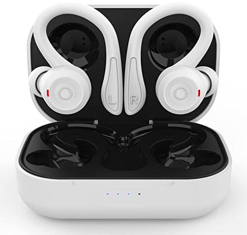 Sportkopfhörer Bluetooth in Ear Kopfhörer Kabellos Wasserdicht Schweißfest Wireless Sport Ohrhörer Geräuschunterdrückung mit Ohrhaken Mikrofon für Training Sports Joggen Radfahren iOS Android Weiß