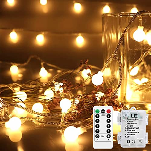 LED Globe Fairy Lights, LED Ball Fairy Lights, Warm White Ball Fairy Lights, Battery Operated/IP67 Waterproof, Warm White Fairy Lights with Remote Control, Lighting, Christmas Party (Warm White, 6)
