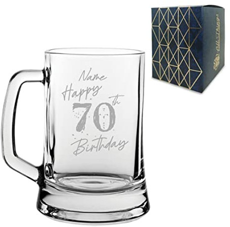 Personalised Engraved Tankard Beer Mug Stein Happy 70th Birthday Speckled Design Gift Boxed, 16.75oz/495ml Classic Beer Glass, Any Name, Engraved in The UK
