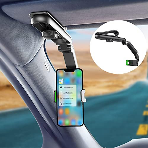 ILKCC Sun Visor Car Phone Holder, Multifunctional 1080° Rotatable and Foldable Car Phone Mount, Car Phone Holder Clip for Sun Visor, Rearview Mirror, Steering Wheel, Dashboard, Desk(Green)