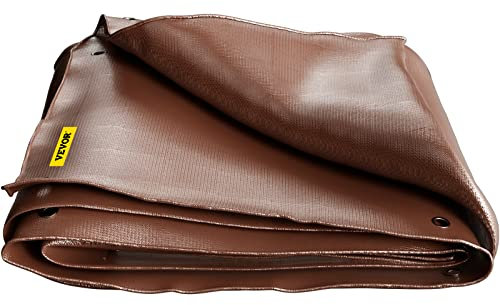 VEVOR Lona Impermeable de Polietileno Lona de Protección con Ojales 3,7 x 7,65 m Lona Resistente Espesor de 0,4 mm Lona Cubierta Protectora Marrón Resistente al Agua y al Desgaste para Camping Jardín