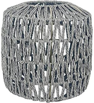 Lámpara Colgante Pantalla Tejida Boho Luz de Techo Pantalla Mimbre Cuerda Cubierta de de Ratán para Cocina Restaurante Dormitorio Sala, Cuadrado Redondo Gris, Individual