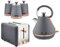 Tower Cavaletto Grey & Rose Gold 3KW 1.7L Pyramid Kettle, 2 Slice 850W Toaster & Set of 3 Tea, Coffee, Sugar Canisters. Matching Kitchen Set of 5 Items in Grey & Rose Gold
