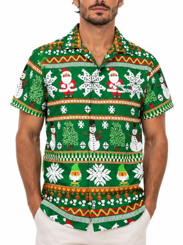 King Kameha Funky-Hawaii-Hemd, Weihnachten, Herren, Kurzarm, Christmas-Rows, Grün, 3XL