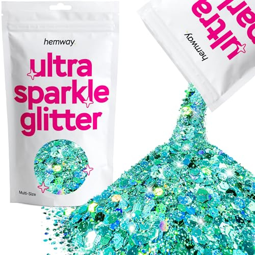 Hemway Ultra Sparkle Glitter Turquoise Blue Holographic 100g Multi Size | Glitter for Arts & Craft, Makeup, Nail Art, Crafting, Card Making, Sparkle Decoration