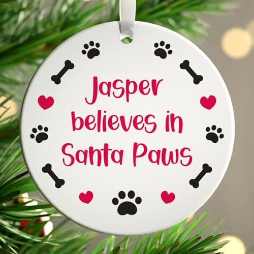 Puppy Dog Personalised Christmas Tree Decoration, 1st First Christmas Dog, Believes In Santa Paws Ornament, Christmas Gifts for Dog Puppy Labrador Retriever, With Gift Box