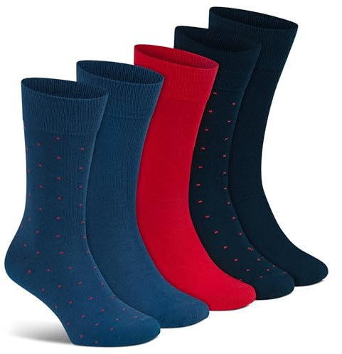 ALL ABOUT SOCKS 5er Pack atmungaktive, hochwertige Socken aus Baumwolle für Herren & Damen - Größe 43-46 - Farbe: rot gepunktet
