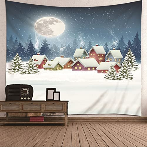 BYCILA Weihnachten Wandbehang Schlafzimmer Wanddekoration Dachschräge Weihnachtsbaumhaus Mit Mond Wandteppich Quadratisch Wanddecke Kinder Grau Weihnachtsdekoration 200X150Cm