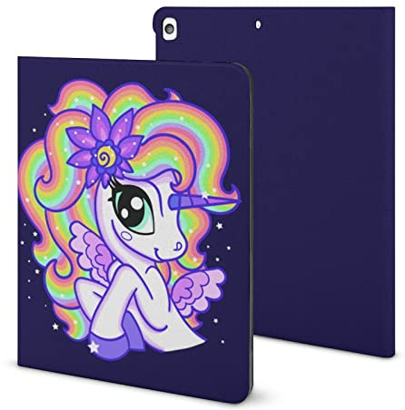 Étui pour iPad 9e génération, iPad Air 5e génération, joli motif licorne arc-en-ciel, iPad Pro 11, étui pour iPad 10.2 10.9 avec porte-crayon et support (cuir TPU)