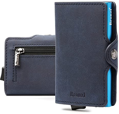 Bronzi Portafoglio Porta Carte Credito - Portafoglio Uomo Slim Portacarte uomo - Mini Porta Tessere - Protezione RFID - Design Smart Italiano (Blu)