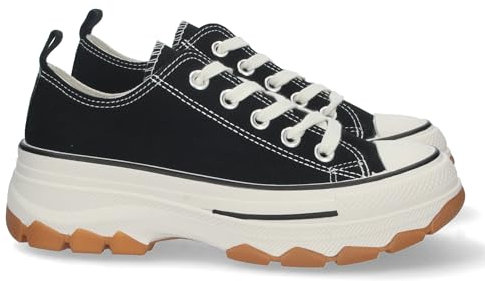 shoes&blues.es 72889-Zapatilla de Plataforma para Mujer, Comoda, Estilo Bamba, Material de Lona, y Cierre de Cordones. Talla 37 Negro