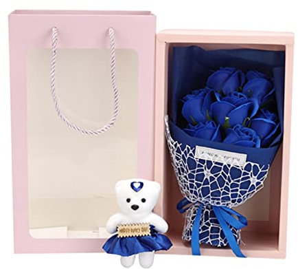 predolo Ramo de flores de jabón Ramo de jabón perfumado con rosas, 7 de rosas, con con bolsa de regalo Rosa de jabón artificial para fiesta Día de San, Azul