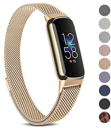 Oumida Armband Kompatibel mit Fitbit Luxe Armband für Damen Herren, Prämie Edelstahl Metall Ersatzarmband mit Starker Magnet Uhrenarmbänder für Fitbit Luxe, Roségold