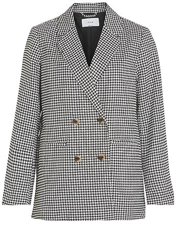 Vila Blazer Ample Vidafny-Noos Long, Noir/Carreaux : Pied-de-Poule W. Blanc, 66 Femme