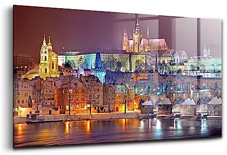 Wallfluent 140x70 cm Malerei an der Wand Zwei Anhänger Modern Fotografie Glasbild - Bezirk der Prager Schloss