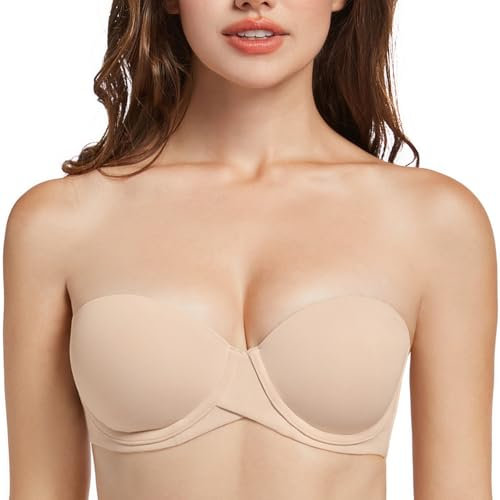 MELENECA Women’s Heavy Padded Convertible Multiway Underwire Push Up Strapless Bra Beige 34AA