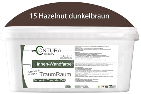 Contura Caldo 2,5 Liter Wandfarbe 35 Farben Deckenfarbe Hohe Profi Deckkraft Klasse 1 (15 Hazelnut Dunkelbraun)