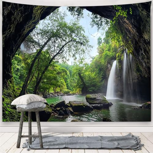 Wycian Wandteppich Wasserfall, Wandbehang Höhle Tapestry Nature Tapisserie Dschungel Wandteppich Landschaft Wald Wandtuch Klein Wald Mikrofaser 150x130cm