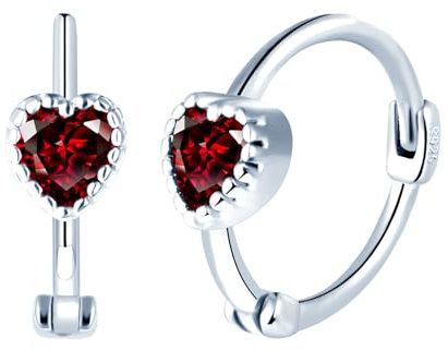 Yumilok Damen Ohrringe Creolen Silber 925 Sterling Silber Zirkonia Herz Rot Damen Ohrschmuck Huggie Piercing Hypoallergen Knorpel