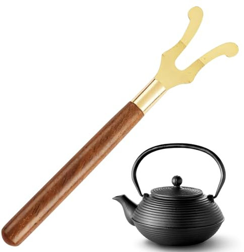 Support de couvercle de théière en fonte - Dessous de verre rond noir en fonte - Fourchette ergonomique en métal pour Tetsubin Kung Fu Hot Tea Pot, bouilloire japonaise Bseid