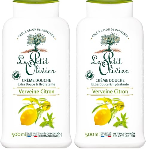 LE PETIT OLIVIER - Crème Douche Extra Douce & Hydratante - Parfum Verveine Citron - PH Neutre Pour La Peau - Sans Savon, Sans Colorant - Fabriqué En France - 500 ml (Lot de 2)
