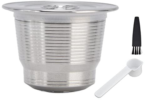 Filtro per capsule di caffè in acciaio inox, riutilizzabile, per macchina Nespresso con cucchiaio a pennello