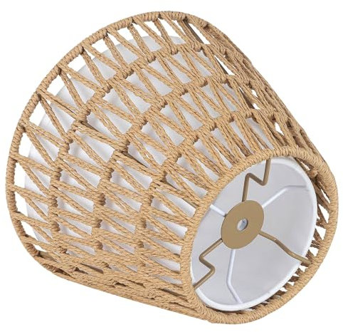 EcoGehen Boho Rattan Lampenschirme mit Stoff Konische E14/E27 Klein Hängelampe Stehlampe Pendelleuchtenschirm Ersatzschirm Zubehör für Kerze Kristall Kronleuchter Candle Light Wandlampe Tischleuchte