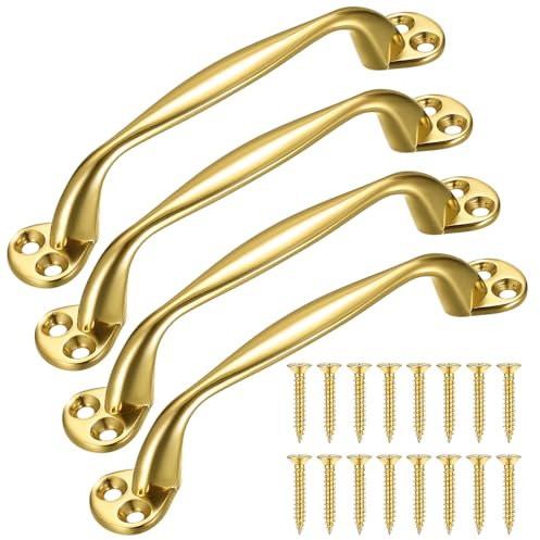 Heozhuyi 4 Piezas Tirador de Puerta, Tiradores de Armario oros, Manijas para Puerta de Granero, Tiradores de Muebles, Tiradores Forma de Arco para Jardín Puerta Madera, con Tornillos - 129 mm