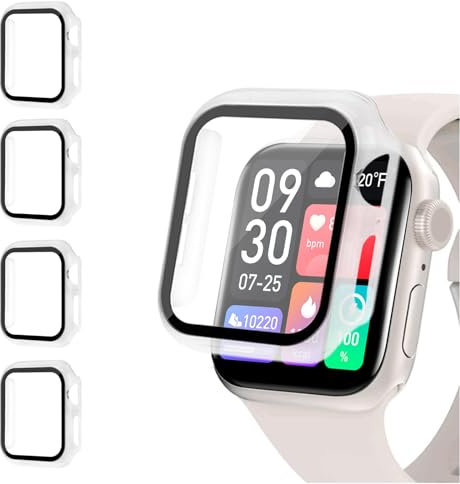 AOTUAO 4 Pack Case Cover with Screen Protector Compatible with Apple Watch SE Series 6 5 4 44mm, Tempered Glass Screen Protector Full Protection Cover for iWatch SE Series 6 5 4 44mm,(4 Trasparente)