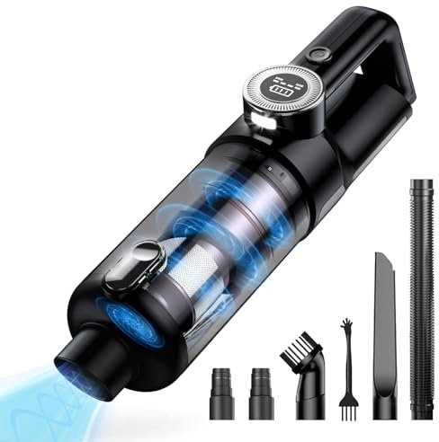 Lalalumi Aspirabriciole Senza Fili, 14000PA Aspirapolvere Senza Fili per Auto Ricaricabile, Portatile, Aspiratore Auto USB Ricaricabile con Ugelli, Filtro HEPA e Luce LED, Nera