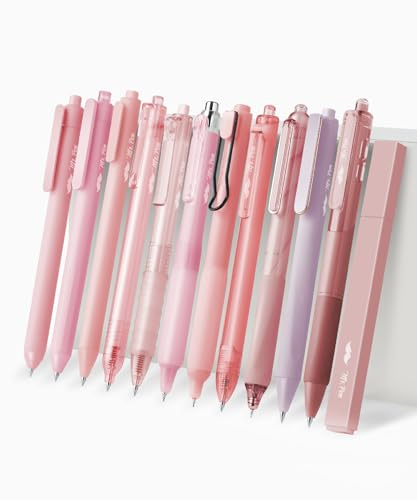 Mr. Pen- Rosa Gelstifte-Set, 12 Stück, schwarze Tinte, niedliche Schreibstifte mit 1 ästhetischem Textmarker, 0,5 mm feine Spitze, glatte Gelstifte für Journaling, ästhetische mädchenhafte