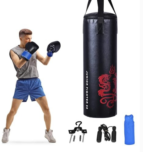 Kids Punch Bag, Heavy Filled Junior Boxing Bag Set with Gloves, Wall Bracket and Storage Bag, Punching Training Kit for Workout Muay Thai Martial Taekwondo