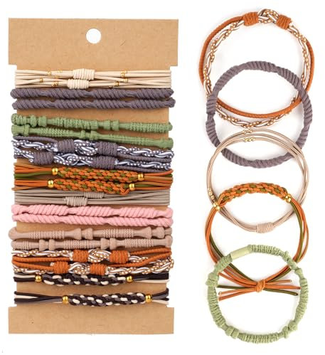 Haargummi, 20 Stück Boho Haargummis Damen, Geflochtener Zopfgummi mit Perlen, Niedliche Pferdeschwanz Inhaber für Damen Mädchen Dickes Dünnes Haar Boho Haargummi Armbänder (konzentrischer Knoten)