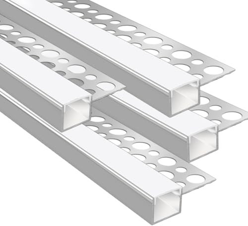 4 Pack 3.3ft/1M Plaster-in Trim Edge Aluminium Profile with Milky Diffuser for 13mm LED Strip, LED Tile Plaster Aluminum Profile Channel for Wall and Ceiling