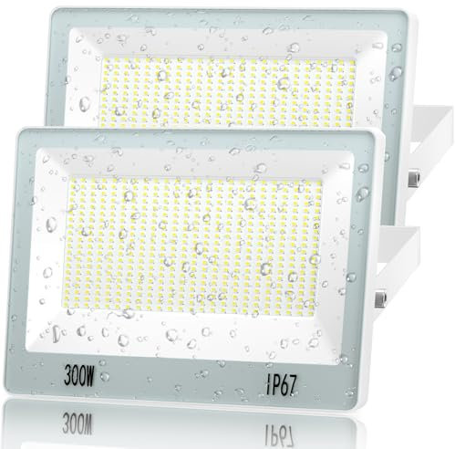 ANNIFUNLY Focos LED Exterior 300W 30000LM, 2PC Proyector Con Driver 6500K Luz Frío, IP67 Impermeable Iluminación de Seguridad Para Casa Garaje Patio Terraza