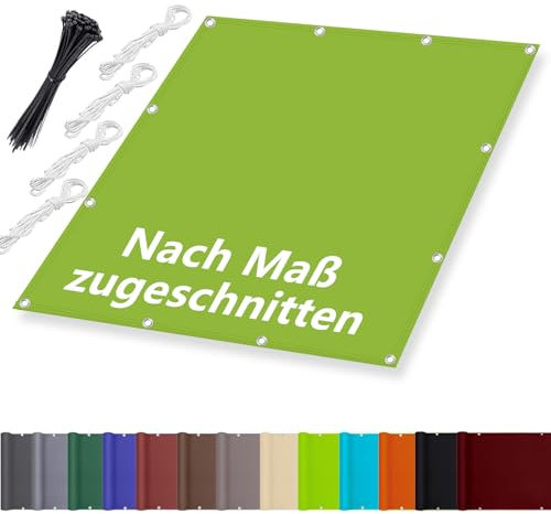 Sonnenschutz Balkon 4x7M, Segeltuch Wasserdicht im Viele Größe und Farben, Seitenschutz Balkon Ohne Bohren inkl Befestigungsseile, UV-Schutz, Wetterfest für Garten Terrasse, Grün