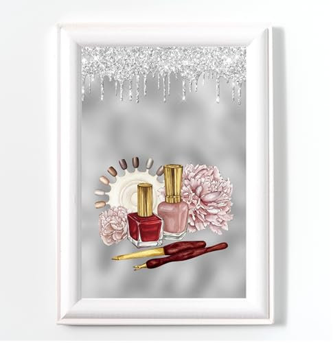 NAIL SALON POSTER PRINT BEAUTY PICTURE GREY WITH DIGITAL GLITTER NO FRAME A4 BEAUTY SALON ARTWORK, GLAM WALL ART, NOT REAL GLITTER 5