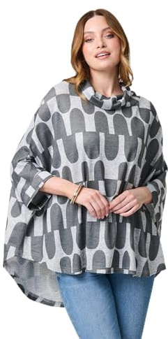 Izabel London Geo Print Roll Neck Oversized Top for Women UK with Round Neck, 3/4 Sleeves and Longline fit.