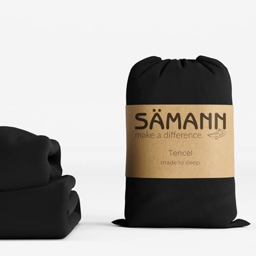 Sämann Premium Spannbettlaken Tencel Lyocell-Faser | Spannbetttuch samtweich und wärmeregulierend | faltenfrei und superelastisch | Matratzenhöhe bis 30 cm (schwarz, 180/200 x 200 cm)