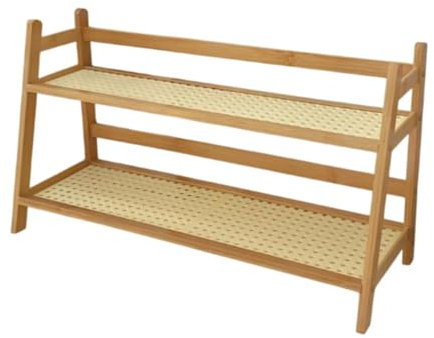 LOVIVER Desk Organizer Bamboo Double Layer Rack Desktop 2 Tier Ladder Shelf Seasoning Storage Rack for Countertop Office Kitchen Desk