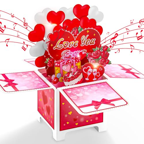 Valentinstagskarte, 3D- und Pop-Up-Karte mit Musik und Lichtern für Ehefrau, Freundin, Freund, Ehemann, Rosen, Valentinstagskarten mit Umschlag