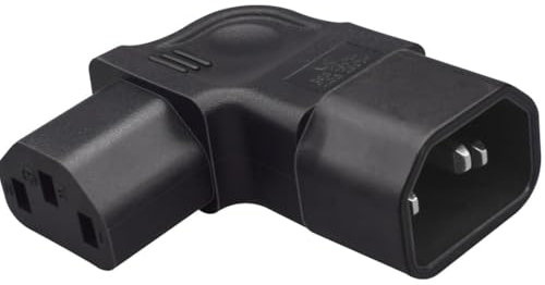 TECHZOCO Adaptador IEC C14 a C13 acodado, Adaptador C14 a C13, Conector IEC 320 C13 a C14 90 Grados, 10A 250V, Apto para Ordenador, Monitor, Impresora, SAI, UPS, Servidores, Negro, Angulo Izquierdo